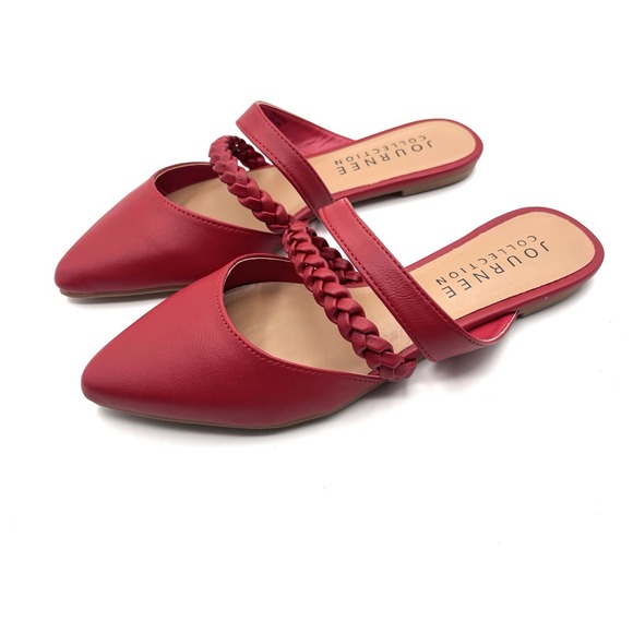 Journee Collection Shoes - Journee Collection Red Olivea Flats Slides with Foot Straps Cushioned Size 6